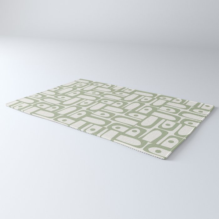 Mid Century Modern Piquet Geometric Multi Abstract Minimalist Pattern in Sage Green and Off White Rug Gallery Image 3