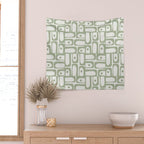 Mid Century Modern Piquet Geometric Multi Abstract Minimalist Pattern in Sage Green and Off White Wall Tapestry Gallery Image 2