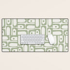 Mid Century Modern Piquet Geometric Multi Abstract Minimalist Pattern in Sage Green and Off White Desk Mat Gallery Image 1