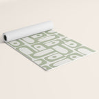 Mid Century Modern Piquet Geometric Multi Abstract Minimalist Pattern in Sage Green and Off White Yoga Mat Gallery Image 2