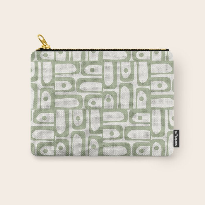 Mid Century Modern Piquet Geometric Multi Abstract Minimalist Pattern in Sage Green and Off White Carry All Pouch Gallery Image 1