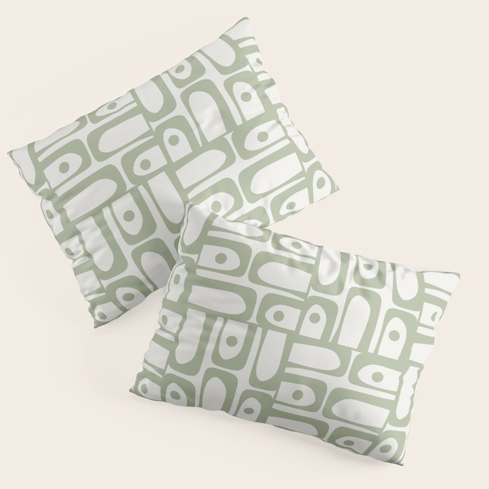 Mid Century Modern Piquet Geometric Multi Abstract Minimalist Pattern in Sage Green and Off White Pillow Sham Gallery Image 1