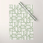 Mid Century Modern Piquet Geometric Multi Abstract Minimalist Pattern in Sage Green and Off White Wrapping Paper Gallery Image 1