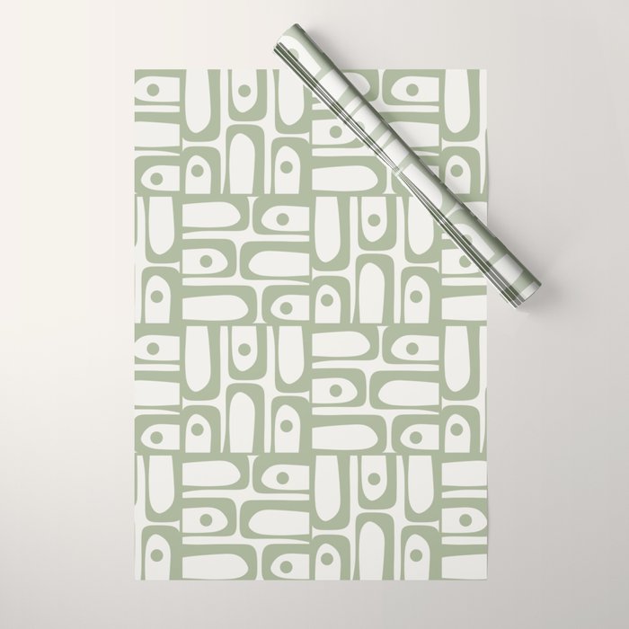 Mid Century Modern Piquet Geometric Multi Abstract Minimalist Pattern in Sage Green and Off White Wrapping Paper Gallery Image 1