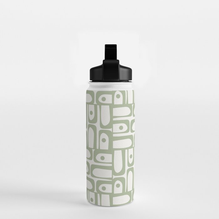 Mid Century Modern Piquet Geometric Multi Abstract Minimalist Pattern in Sage Green and Off White Water Bottle Gallery Image 2