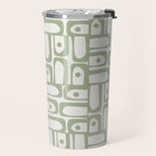 Mid Century Modern Piquet Geometric Multi Abstract Minimalist Pattern in Sage Green and Off White Travel Mug Gallery Image 2