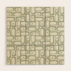 Mid Century Modern Piquet Geometric Multi Abstract Minimalist Pattern in Sage Green and Off White Wood Wall Art Gallery Image 1