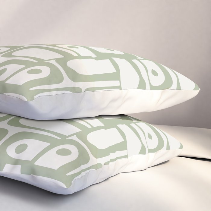 Mid Century Modern Piquet Geometric Multi Abstract Minimalist Pattern in Sage Green and Off White Pillow Sham Gallery Image 3