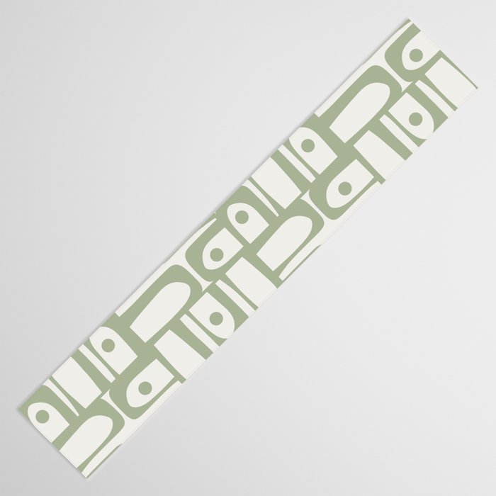 Mid Century Modern Piquet Geometric Multi Abstract Minimalist Pattern in Sage Green and Off White Table Runner Gallery Image 3