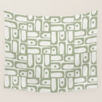Mid Century Modern Piquet Geometric Multi Abstract Minimalist Pattern in Sage Green and Off White Wall Tapestry Gallery Image 4