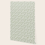 Mid Century Modern Piquet Geometric Multi Abstract Minimalist Pattern in Sage Green and Off White Wallpaper Gallery Image 2