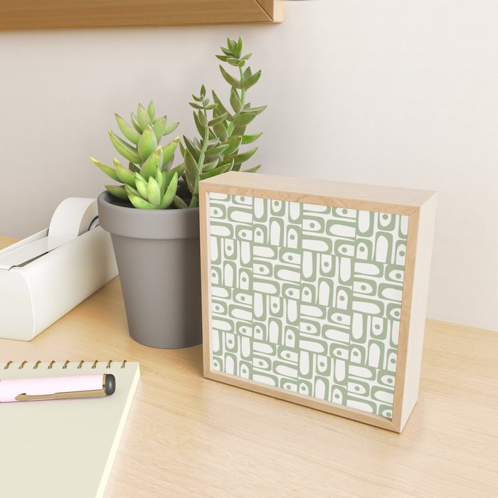 Mid Century Modern Piquet Geometric Multi Abstract Minimalist Pattern in Sage Green and Off White Mini Art Print Gallery Image 2