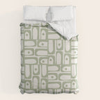 Mid Century Modern Piquet Geometric Multi Abstract Minimalist Pattern in Sage Green and Off White Duvet Cover Gallery Image 6