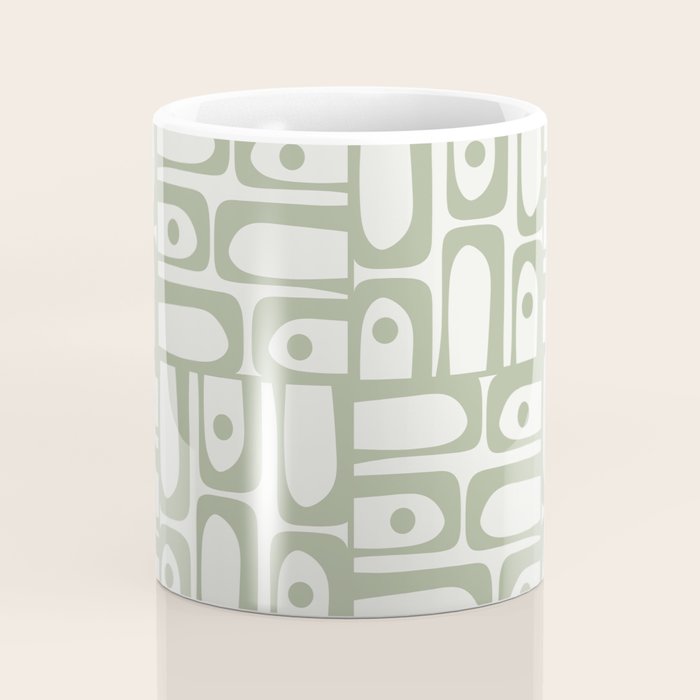 Mid Century Modern Piquet Geometric Multi Abstract Minimalist Pattern in Sage Green and Off White Coffee Mug Gallery Image 4