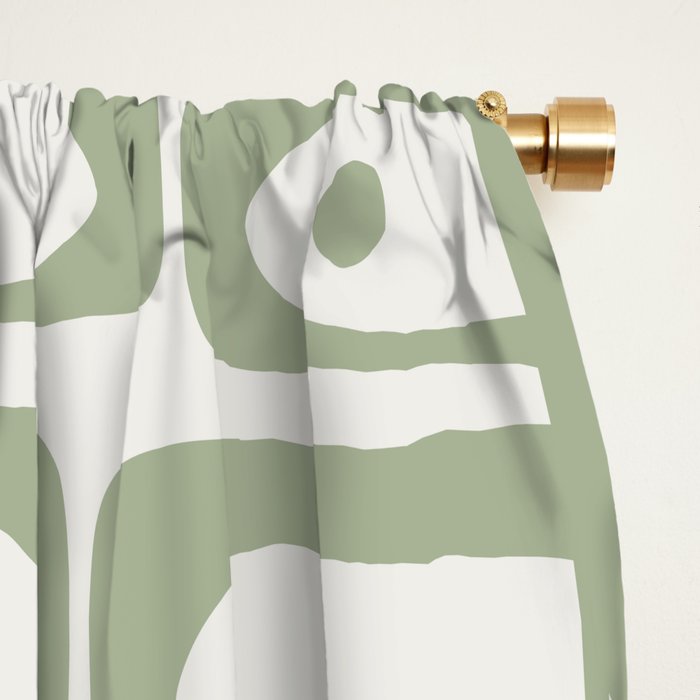 Mid Century Modern Piquet Geometric Multi Abstract Minimalist Pattern in Sage Green and Off White Window Curtain Gallery Image 2