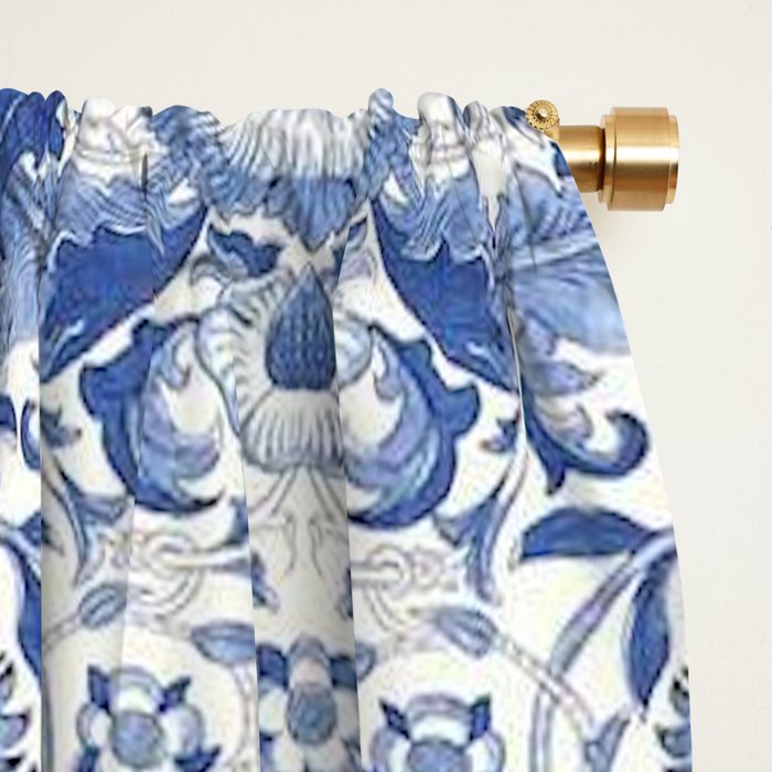 William Morris Vintage Lodden China Blue Toile Window Curtain Gallery Image 2