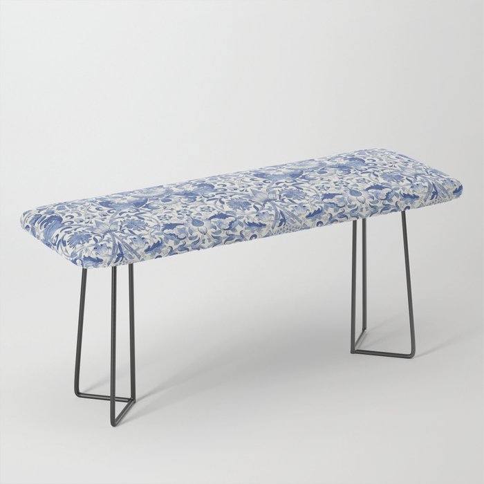 William Morris Vintage Lodden China Blue Toile Bench Gallery Image 1