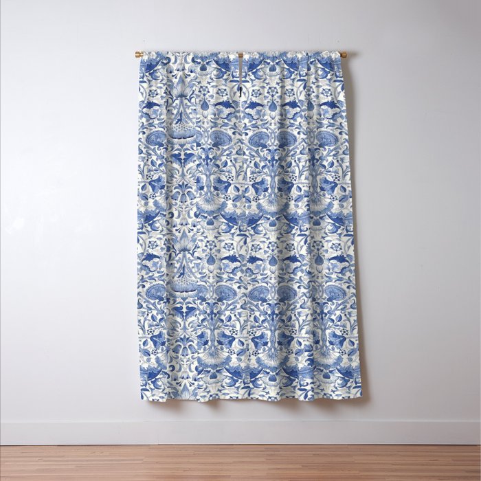 William Morris Vintage Lodden China Blue Toile Window Curtain Gallery Image 3