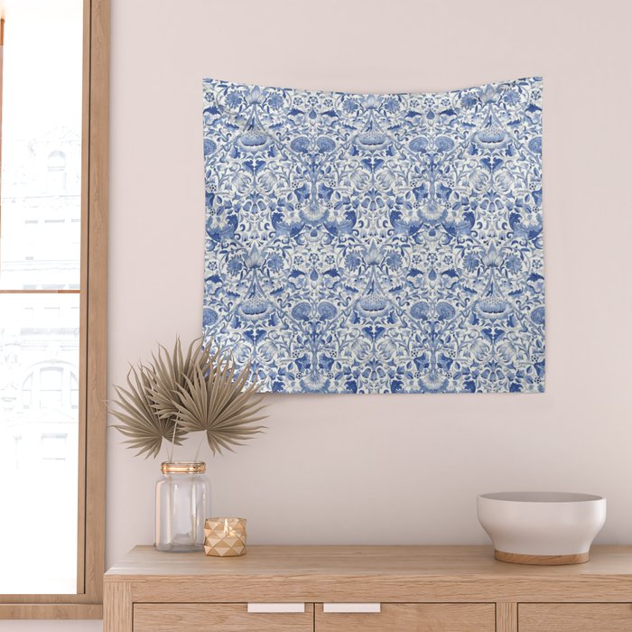 William Morris Vintage Lodden China Blue Toile Wall Tapestry Gallery Image 2