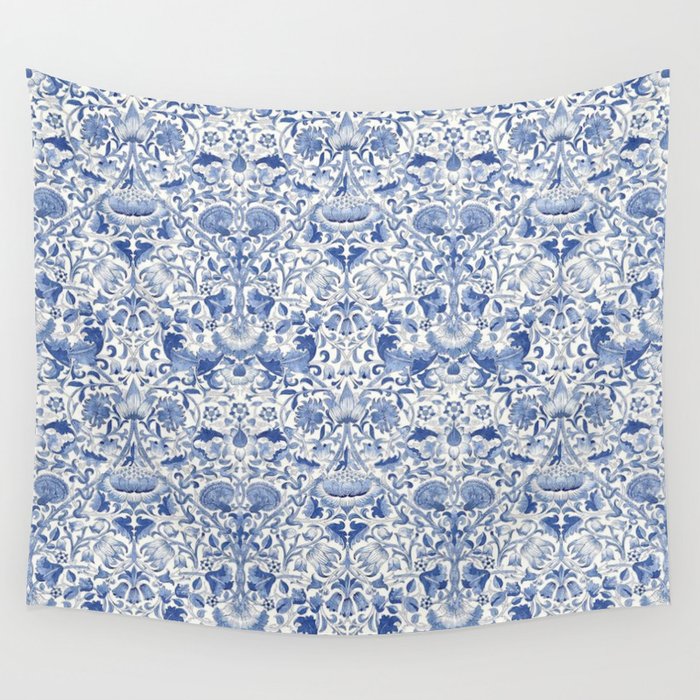 William Morris Vintage Lodden China Blue Toile Wall Tapestry Gallery Image 1