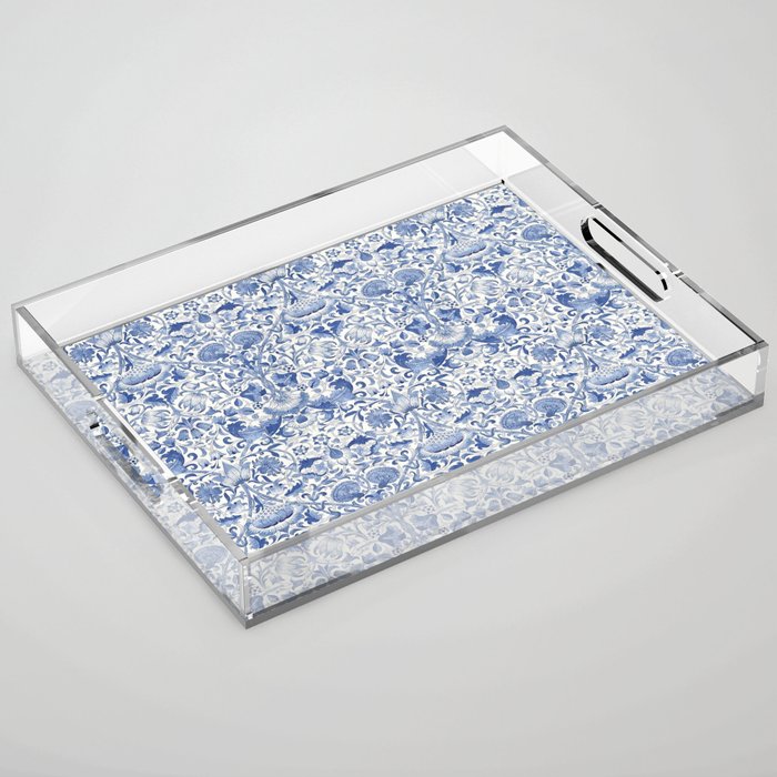 William Morris Vintage Lodden China Blue Toile Acrylic Tray Gallery Image 1