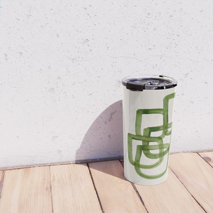 EnShape by Ejaaz Haniff 'Algae Bloom' Green Mid Century Modern Minimal Minimalist Watercolor Abstract Funky Fun Style Travel Mug Gallery Image 4