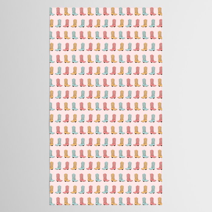 Cowgirl Boots and Daisies, Blush Pink, Mint, Cute Pastel Cowboy Pattern Tablecloth Gallery Image 2
