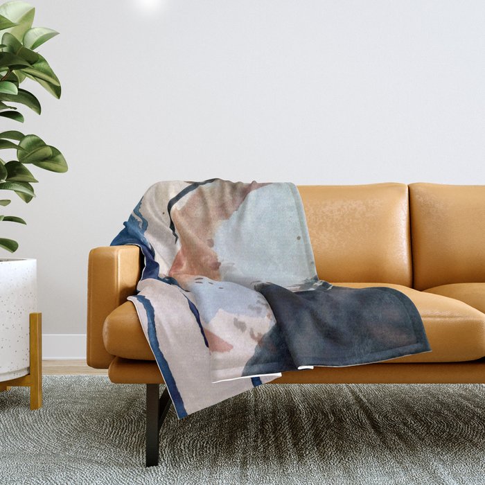 708 - a minimal mixed media abstract piece in blues, pinks, and white Throw Blanket Gallery Image 1