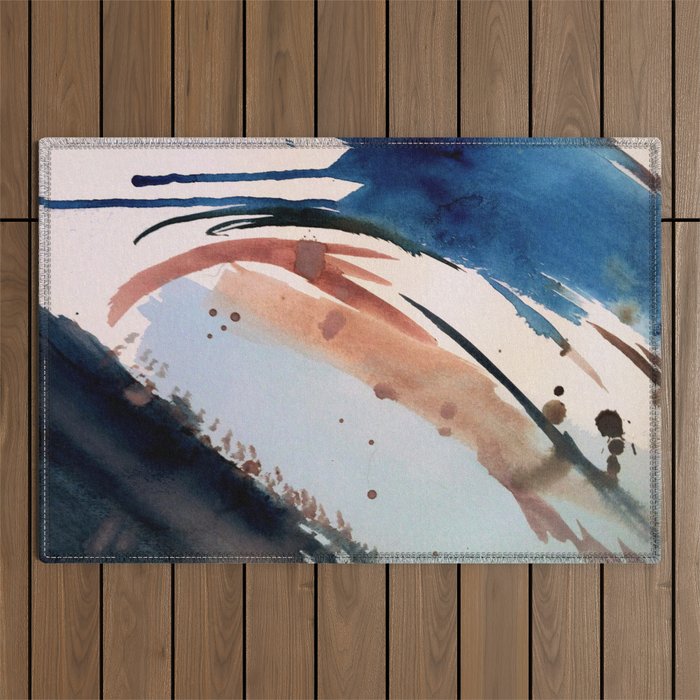 708 - a minimal mixed media abstract piece in blues, pinks, and white Outdoor Rug Gallery Image 1