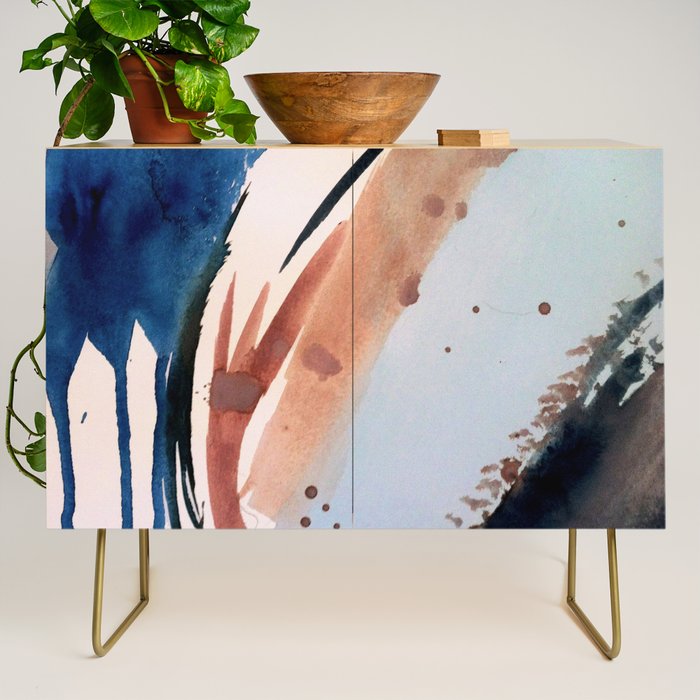 708 - a minimal mixed media abstract piece in blues, pinks, and white Credenza Gallery Image 1