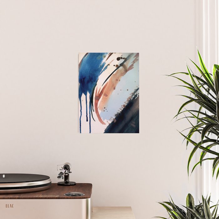 708 - a minimal mixed media abstract piece in blues, pinks, and white Poster Gallery Image 2