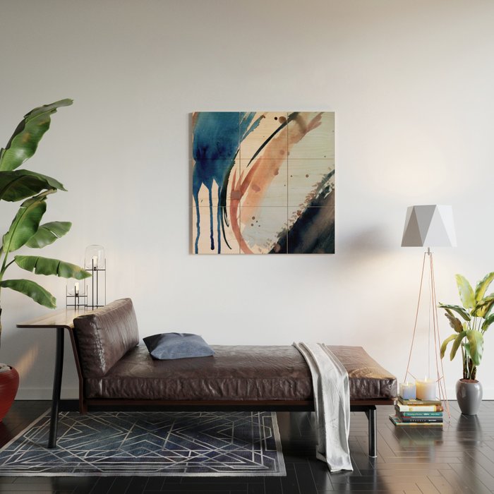 708 - a minimal mixed media abstract piece in blues, pinks, and white Wood Wall Art Gallery Image 2