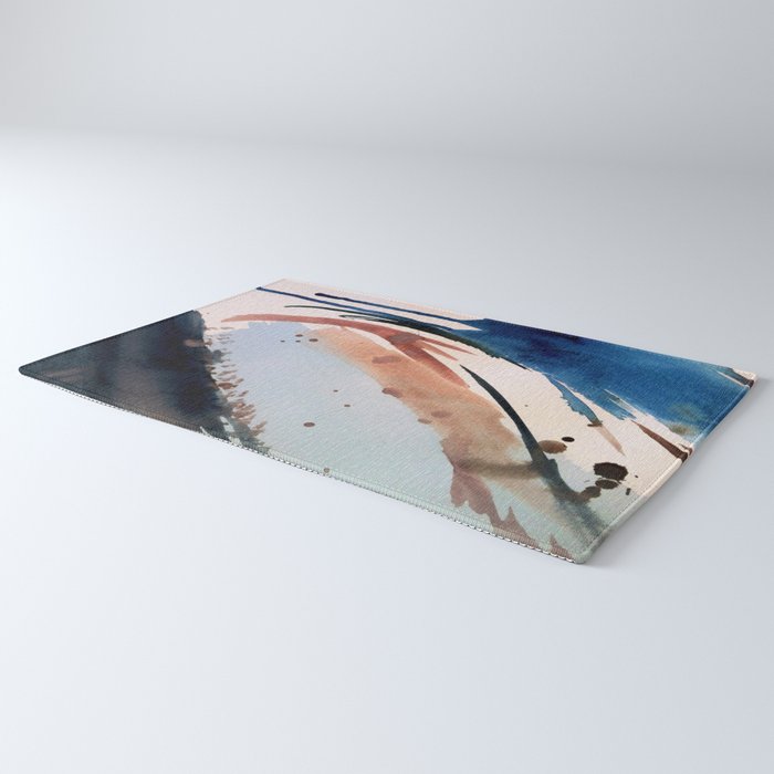 708 - a minimal mixed media abstract piece in blues, pinks, and white Rug Gallery Image 3