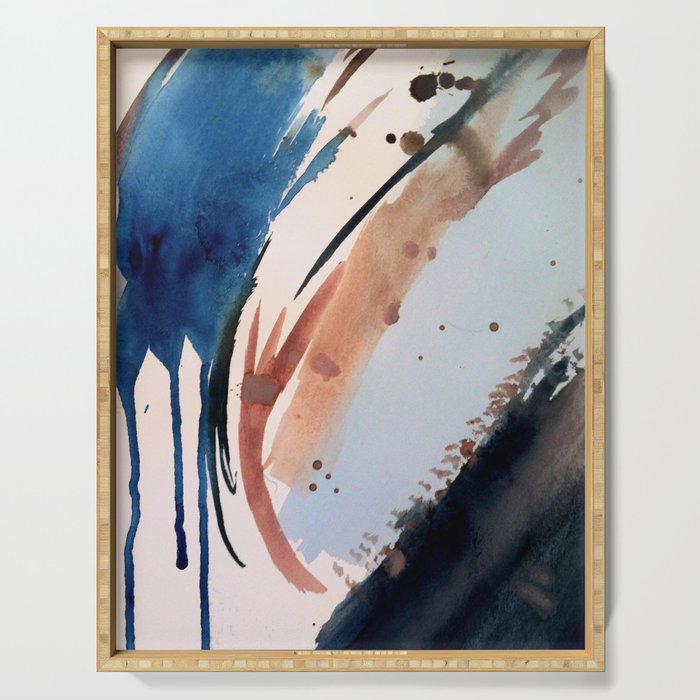 708 - a minimal mixed media abstract piece in blues, pinks, and white Serving Tray Gallery Image 1