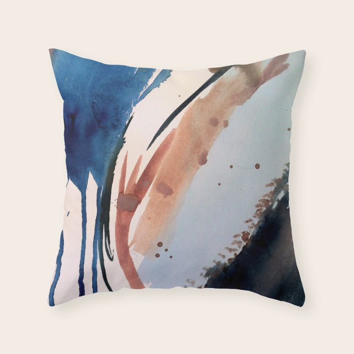 708 - a minimal mixed media abstract piece in blues, pinks, and white Throw Pillow Gallery Image 1