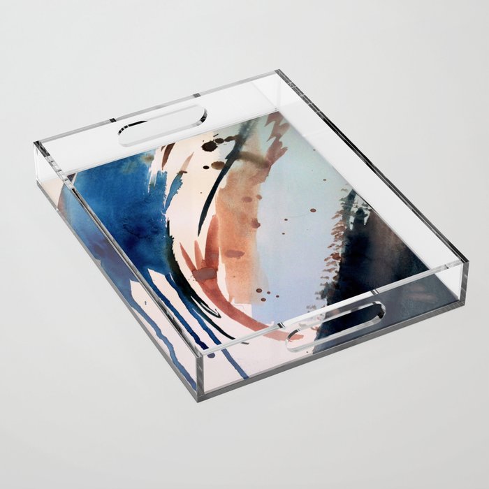 708 - a minimal mixed media abstract piece in blues, pinks, and white Acrylic Tray Gallery Image 1