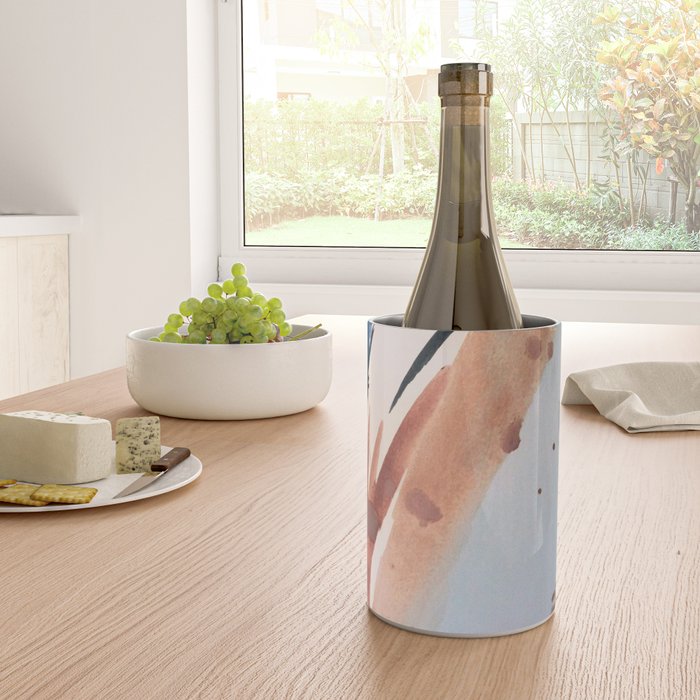 708 - a minimal mixed media abstract piece in blues, pinks, and white Wine Chiller Gallery Image 4