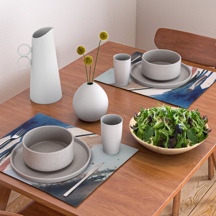 708 - a minimal mixed media abstract piece in blues, pinks, and white Placemat Gallery Image 2