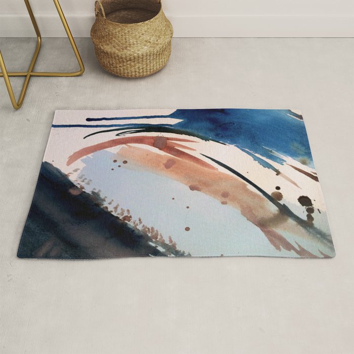 708 - a minimal mixed media abstract piece in blues, pinks, and white Rug Gallery Image 1