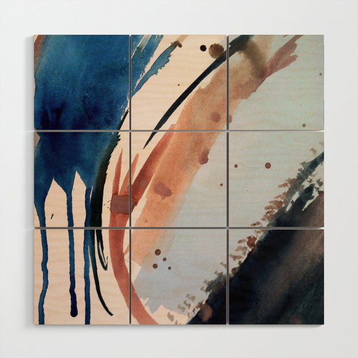708 - a minimal mixed media abstract piece in blues, pinks, and white Wood Wall Art Gallery Image 1