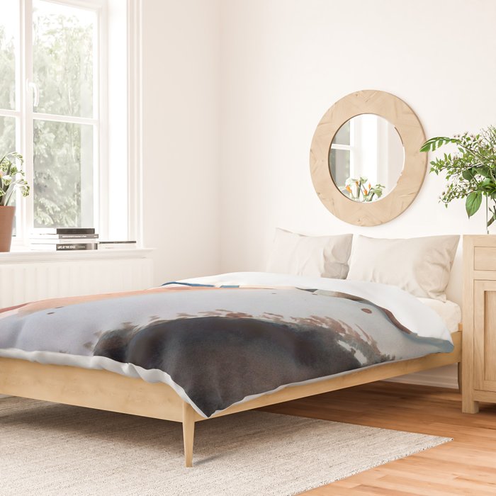 708 - a minimal mixed media abstract piece in blues, pinks, and white Duvet Cover Gallery Image 2