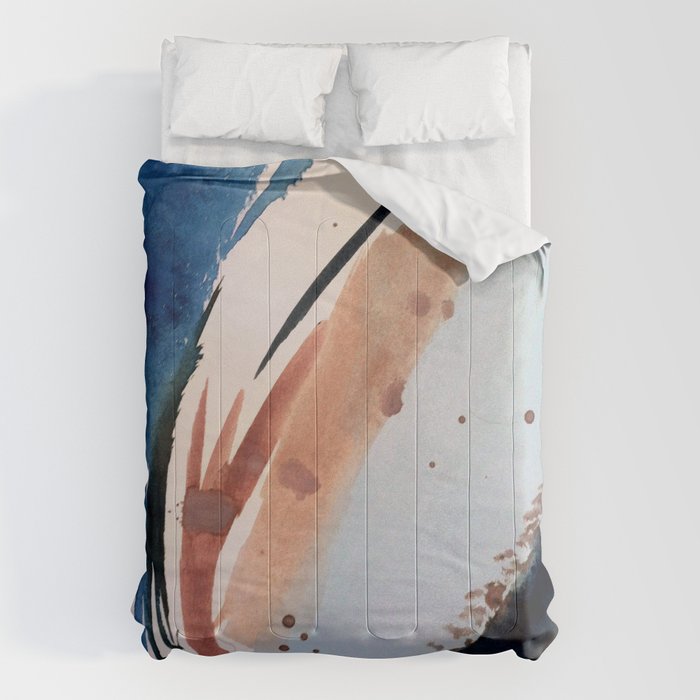 708 - a minimal mixed media abstract piece in blues, pinks, and white Comforter Gallery Image 6