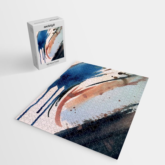 708 - a minimal mixed media abstract piece in blues, pinks, and white Jigsaw Puzzle Gallery Image 2