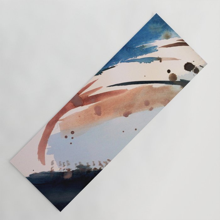 708 - a minimal mixed media abstract piece in blues, pinks, and white Yoga Mat Gallery Image 1