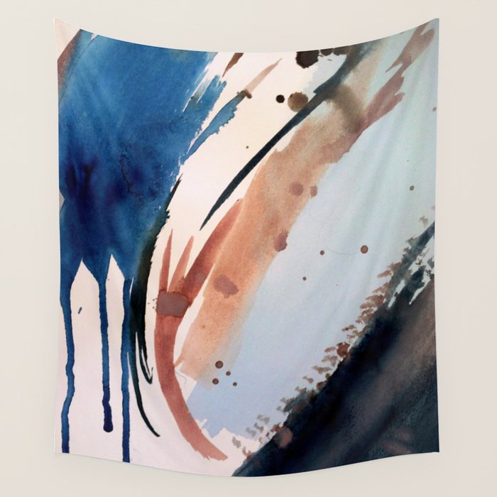 708 - a minimal mixed media abstract piece in blues, pinks, and white Wall Tapestry Gallery Image 1