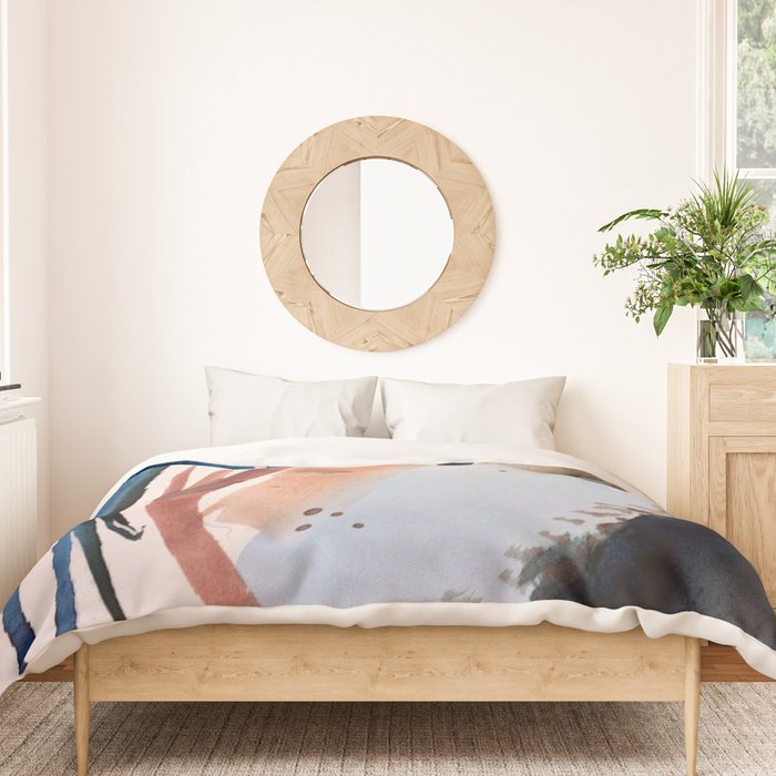 708 - a minimal mixed media abstract piece in blues, pinks, and white Duvet Cover Gallery Image 3