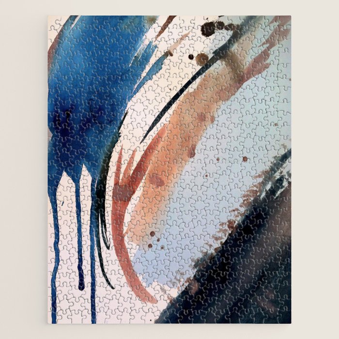 708 - a minimal mixed media abstract piece in blues, pinks, and white Jigsaw Puzzle Gallery Image 1