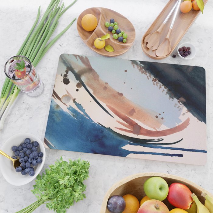 708 - a minimal mixed media abstract piece in blues, pinks, and white Cutting Board Gallery Image 2