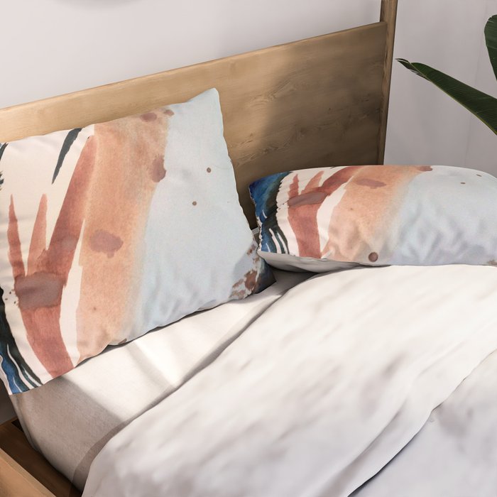 708 - a minimal mixed media abstract piece in blues, pinks, and white Pillow Sham Gallery Image 2
