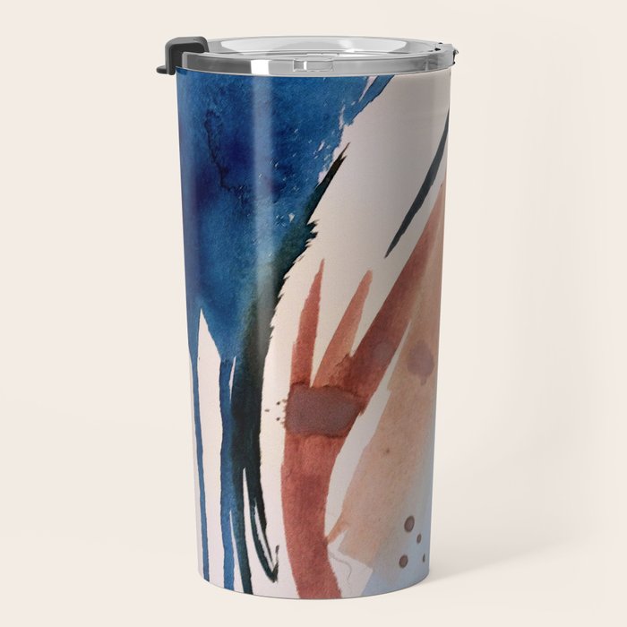 708 - a minimal mixed media abstract piece in blues, pinks, and white Travel Mug Gallery Image 3
